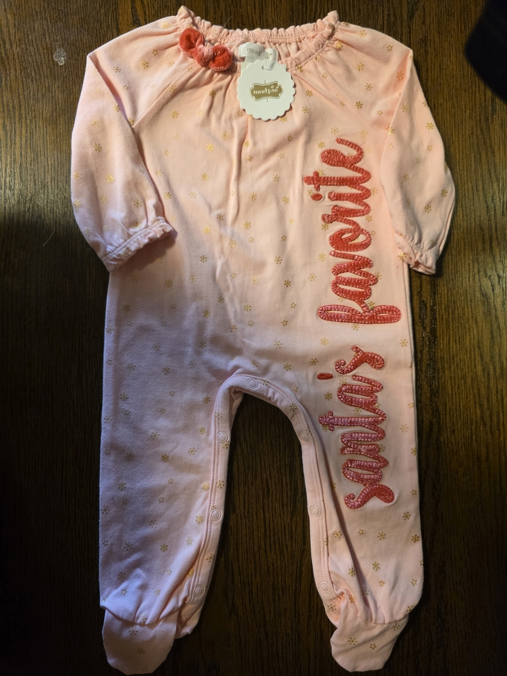 Mud Pie Pink Baby One-Piece with Red Script 3-6M